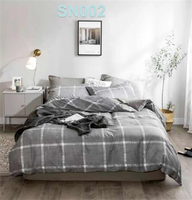 Ensemble de housse de couette à carreaux gris pleine taille 3 pièces grille géométrique coton literie housse de couette ensemble 1 housse de couette 2 taies d'oreiller