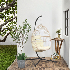 Chaise pliante de loisirs, intérieur/extérieur, chambre, jardin, chaise suspendue en métal et rotin, chaise à bascule simple, imperméable - Product Image 3