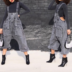 Nuevos pantalones <span class=keywords><strong>de</strong></span> moda urbana para <span class=keywords><strong>mujer</strong></span>, pantalones cargo, overoles, vaqueros grises, pantalones casuales <span class=keywords><strong>de</strong></span> cintura alta con tirantes sueltos - Product Image 1