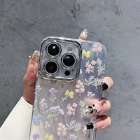Coque de téléphone portable à fleurs colorées pour iPhone 16 17 18 Pro Max 14 Plus 13, coque arrière brillante en fil laser effet plume