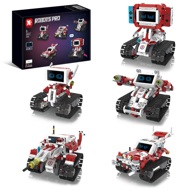 LED Battle Robot Kit Plastic 358Pcs 5-in-1 Remote App Control Programmable Tank Racer Building Bricks STEM Toy for Kids Gift
