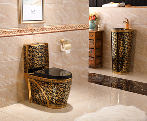 Inodoro <span class=keywords><strong>Vintage</strong></span> de lujo de porcelana de color dorado y negro, conjunto de cuencos de cerámica, artículos sanitarios, una pieza - Product Image 5
