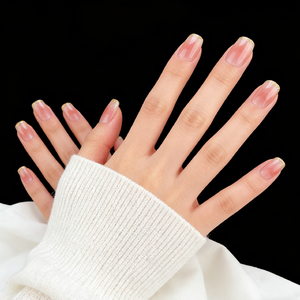 <span class=keywords><strong>Uñas</strong></span> Postizas Color Rosa Nude <span class=keywords><strong>con</strong></span> Degradado Ombre, Purpurina Dorada, Punta Francesa, <span class=keywords><strong>Uñas</strong></span> Postizas Reutilizables, <span class=keywords><strong>Uñas</strong></span> Falsas Cuadradas Cortas para Chicas - Product Image 4