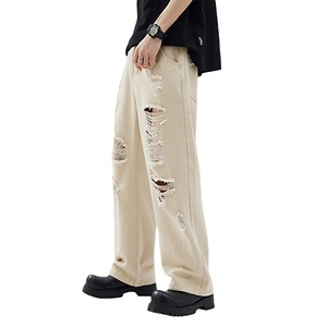Jeans déchirés personnalisés pour hommes OEM, style Wasteland, double genou déchiré, pantalons pour hommes - Product Image 1