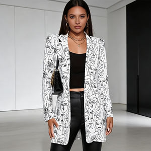 Hot sale on Temu Womens Abstract Face Print Lapel Blazer Casual Long Sleeve Open Front Jacket Modern Streetwear Outerwear - Product Image 1