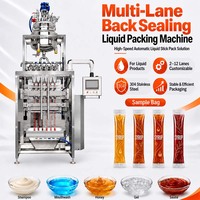 Mesin Pengemas VFFS Sachet Saus Madu Food Grade, Mesin Pengemas Cairan Sirup Buah 6 Jalur Segel Belakang Servo Presisi Tinggi CE