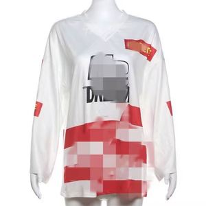 T-shirt Casual da donna Hipster stampa lettere a contrasto manica lunga con scollo a V selvaggio Streetwear magliette comode estive - Product Image 4