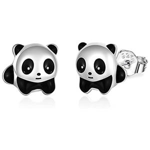 Pendientes de Plata 925 con Diseño de Panda, Baño de Oro Blanco, Lindos, Unisex, para Uso Diario, Joyería Fina - Product Image 1