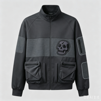Vente en gros OEM Vêtements Tactiques Streetwear : Veste Cargo Oversize à Motif Crâne, Impression DTG Kornit, Grammage Lourd, Style Y2K, Fournisseur Populaire
