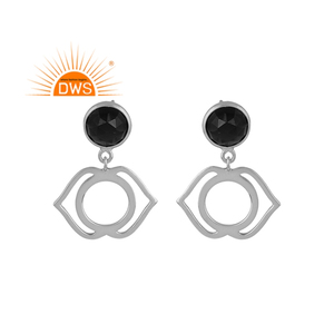 Boucles d'oreilles Chakra noir en Onyx pour femmes, bijou pendant, en pierre précieuse au troisième œil, style indien, en argent massif, vente en gros - Product Image 1
