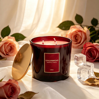 Bougie parfumée LA06P à trois mèches, longue durée de combustion, en cire de soja, dans un bocal en verre avec couvercle métallique, pour la décoration intérieure.