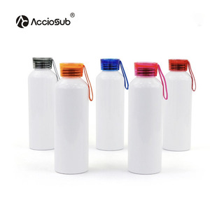 AccioSub Wholesale 750ml Sublimation Outdoor Blanks Color Silicone Lid Rope White Aluminum Sublimation Sports Water Bottle