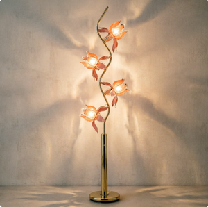 Lampe de sol moderne Lotus avec abat-jour en verre rose, support en fer, éclairage LED pour la décoration du salon et de la chambre - Product Image 6