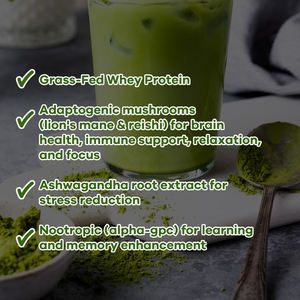 Té de Leche con Matcha, Hongos y Proteína de Suero de Leche, con Adaptógenos de Ashwagandha de Marca Propia, para Mantenerse Energizado, Calmado y Concentrado - Product Image 4