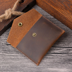 Porte-cartes en cuir véritable Crazy Horse, mini porte-monnaie à bouton-pression, portefeuille vintage en cuir de vachette pour hommes et femmes - Product Image 6