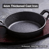 Poêle à frire mini en fonte avec base en bois - 12/15/18 cm, pré-culottée, idéale pour les steaks, les œufs et les plats sizzling, compatible four - Offre Spéciale