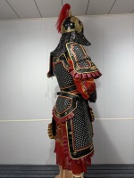 Armure complète en maille noire et rouge de général chinois de la dynastie Ming, tenue de reconstitution historique