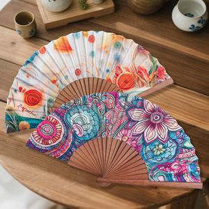 23cmカスタムロゴプリント折りたたみ式ハンドファンパーソナライズオリジナル木製ハンドヘルドファンスペインの結婚式の女性 - Product Image 1