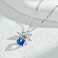 Collier tendance en argent sterling 925 avec cristal autrichien bleu, pendentif lotus en zircon marquise, bijoux pour femmes, cadeau de fête ou de mariage