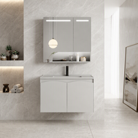Ensemble de meubles de salle de bain WJL modernes, résistants à l'humidité, en céramique, à fixation murale, avec miroir double éclairé