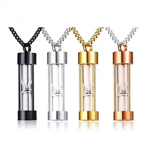 Fashion Stainless steel Glass Timeless Hourglass Memorial Pendant Keepsake Jewelry Cremation Urn Necklace For Ashes