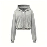 Sweat à capuche zippé court pour hommes et femmes, gris, imprimé croix gothique, streetwear imprimé Kornit DTG