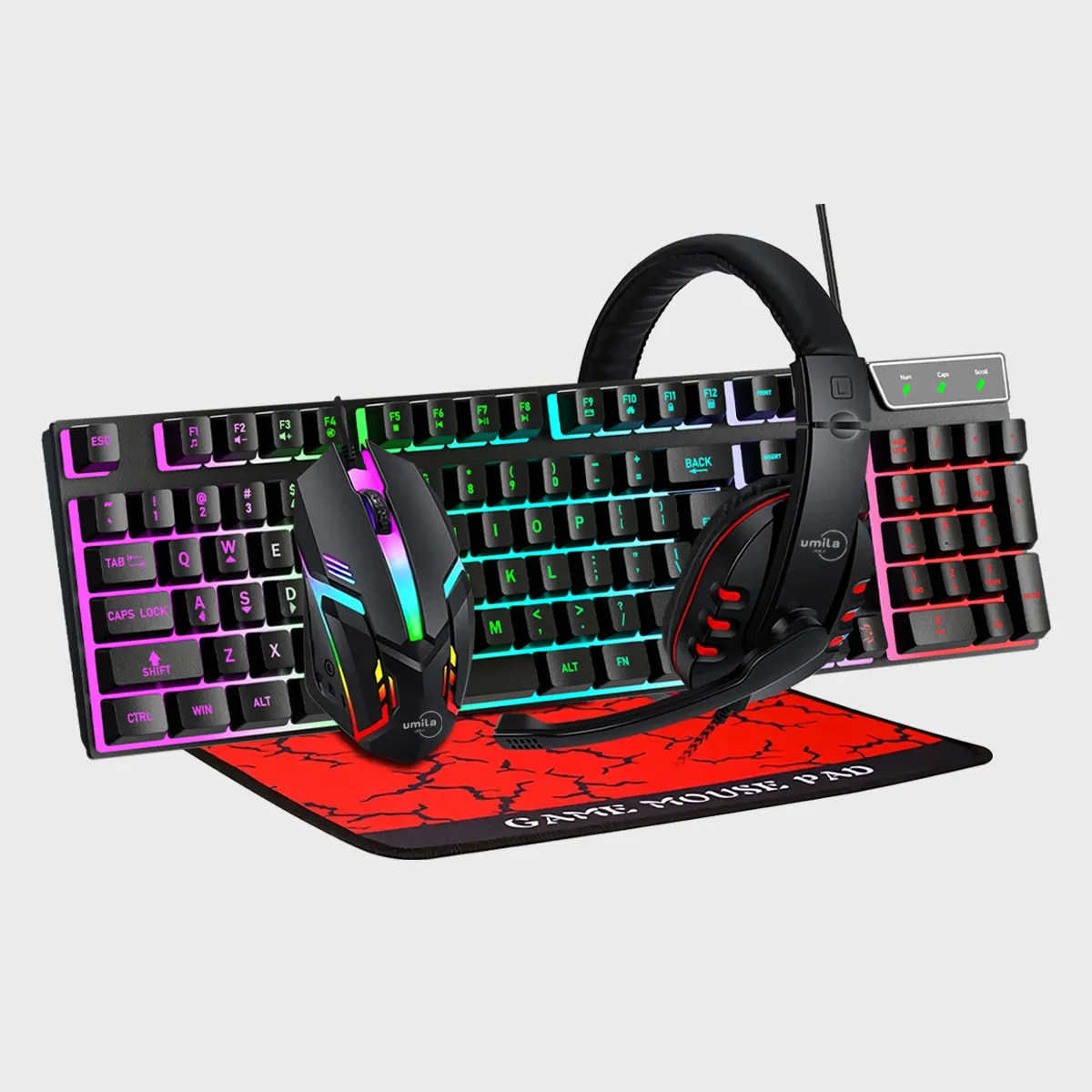 In Stock amazon Wholesale Prices 104 Keys RGB Colorful Backlit Gaming Keyboard And Mouse headset headphone Gaming combo