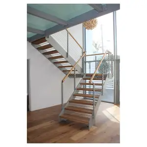 华丽热卖定制实木楼梯带发光二极管灯钢化玻璃栏杆直楼梯