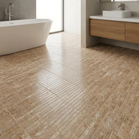 Mosaïque de marbre cannelé en travertin Noce, motif Kit Kat, pour revêtement mural intérieur d'hôtel moderne, crédence de cuisine, design graphique, 10 mm