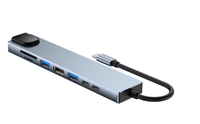 Station d'accueil USB-C 8-en-1 avec bouton d'alimentation, USB-C mâle vers + RJ45 100M, USB 3.0*1, USB 2.0*1, PD 87W, SD/TF, données PD 2.0 – En stock