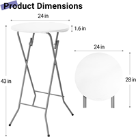 Table ronde pliante en plastique HDPE de 60/80 cm, table de bistrot portable pour l'extérieur, table de repas pour les événements de jardin