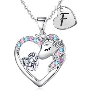 Trendy Heart Colored Zircon Unicorn Shaped Pendant <strong>Necklace</strong> 18K Gold Plated Link Chain 26 <strong>Initial</strong> Letters Optional <strong>Children's</strong> - Product Image 4