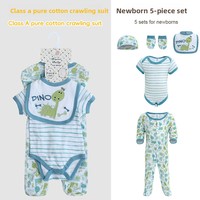 Combinaison bébé en coton pur à motif dinosaure RTS, ensemble de vêtements pour nouveau-né 5 pièces, boutons cachés, fabrication d'usine