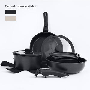 Batterie de cuisine 15 pièces en aluminium moulé sous pression antiadhésive, la plus vendue, avec couvercles en verre et poignées amovibles, compatible induction - Product Image 2