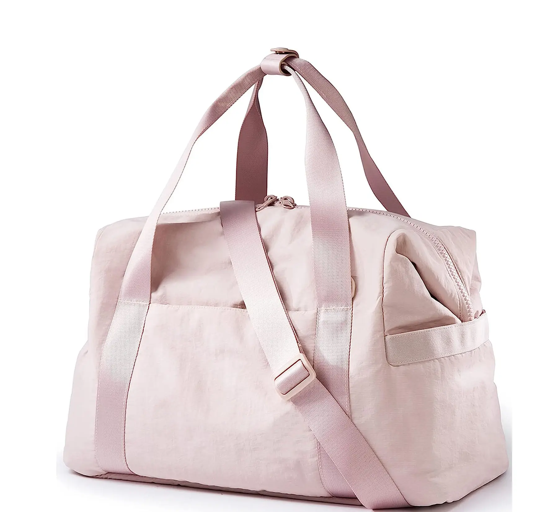Bolsa de viaje plegable rosa para llevar de semana, bolsa de mano, bolsa de nailon para entrenamiento