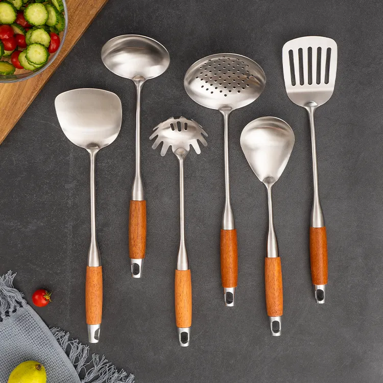Stainless steel spatula Kitchen Cooking utensils Wooden handle Soup spoon spatula slotted rice spoon Frying spatula spoon