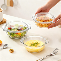 Pot en cristal avec couvercle en verre Vente chaude Bol à soupe en verre résistant à la chaleur en borosilicate Bol à nouilles Bol en verre résistant au micro-ondes
