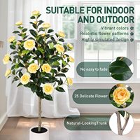 Arbre artificiel de camélia de 47 pouces avec pot décoratif blanc, fleurs jaunes artificielles pour la décoration intérieure et extérieure de la porte d'entrée