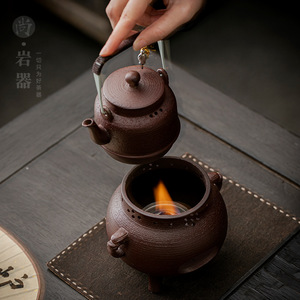 Retro Style Rough Pottery Teapot And Tea Stove <b>Set</b> With Lid Heat Resistant For Home Tea Room Use - Product Image 2