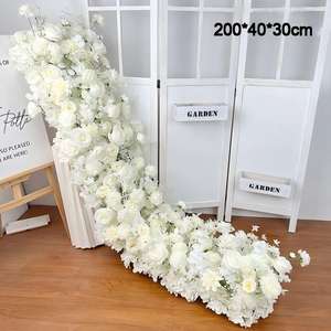 Centro de Mesa de Flores para Boda, Camino de Mesa de Flores Blancas de 200 cm de Largo, Camino de Mesa de Flores de Seda de Lujo en Blanco y Crema, Camino de Mesa de Flores de Rosas Púrpuras - Product Image 5