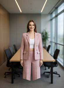 Tc322r Completo da donna a quadri rosa, vestibilità regolare, manica lunga, colletto con risvolto, stile da ufficio, abbigliamento primaverile - Product Image 2