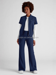 Ensemble de tenues médicales extensibles pour femmes - Uniforme d'infirmière moderne à col en V avec <span class=keywords><strong>pantalon</strong></span> de jogging, broderie de logo personnalisée, vêtements de travail pour clinique - Product Image 5