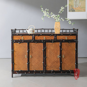 Bamboo Tea Cabinet Lacquered Bamboo <b>Storage</b> <b>Sideboard</b> Chinese Style Display Cabinet - Product Image 2