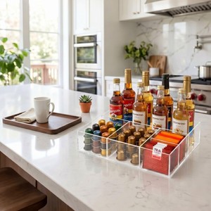 Organisateur <span class=keywords><strong>de</strong></span> comptoir en acrylique transparent pour bar à café, multi-compartiments, pour <span class=keywords><strong>sirop</strong></span>, crème, thé - Product Image 4