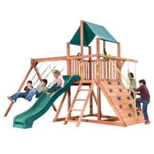 Parco giochi per bambini in legno altalena e scivolo Set in vendita Patio esterno struttura per arrampicata in legno altalena in legno con accessori in plastica