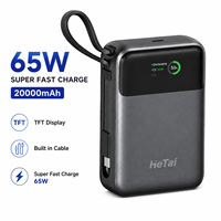 Meilleure Vente : Batterie Externe Portable 2-en-1 Haute Capacité 20000mAh avec Charge Rapide PD 65W, Câble USB-C Intégré et Écran TFT pour Ordinateur Portable (Échantillon)