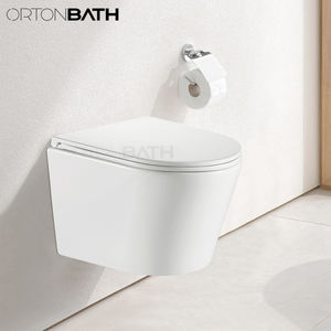 ORTONBATH Couvercle de toilette mural allongé moderne sans rebord avec double chasse et fermeture douce en céramique - Product Image 2