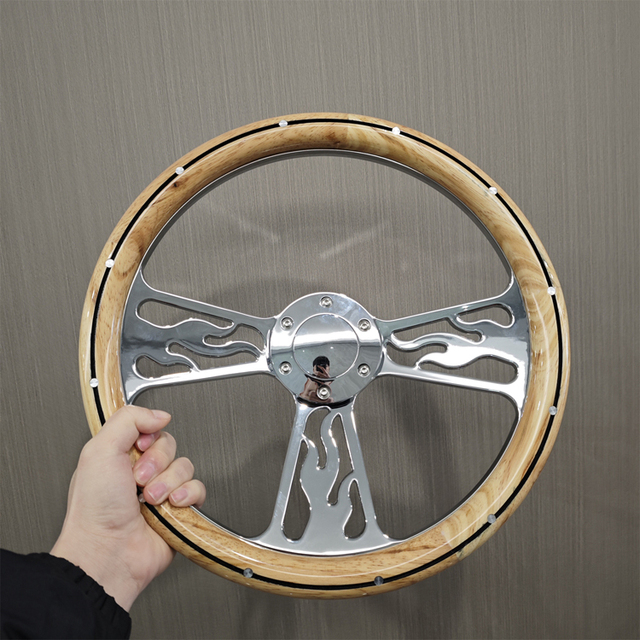 TIYPEOR New Design 13 Inch 350mm Solid Wood Splicing Rivet Black Thread High Quality Cruise Truck Car Steering Wheel