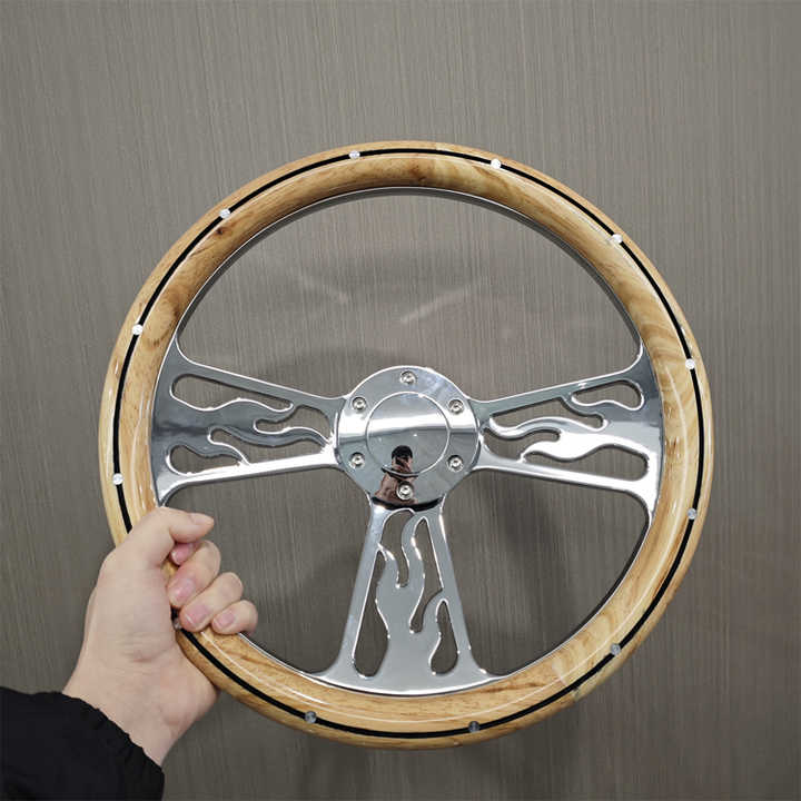 TIYPEOR 13 Inch Solid Wood Splicing Rivet Steering Wheel