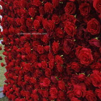 Panneaux de fleurs artificielles en soie 2,4 m x 2,4 m pour mariage, roses rouges réalistes, décoration murale, toile de fond photo personnalisable, Noël